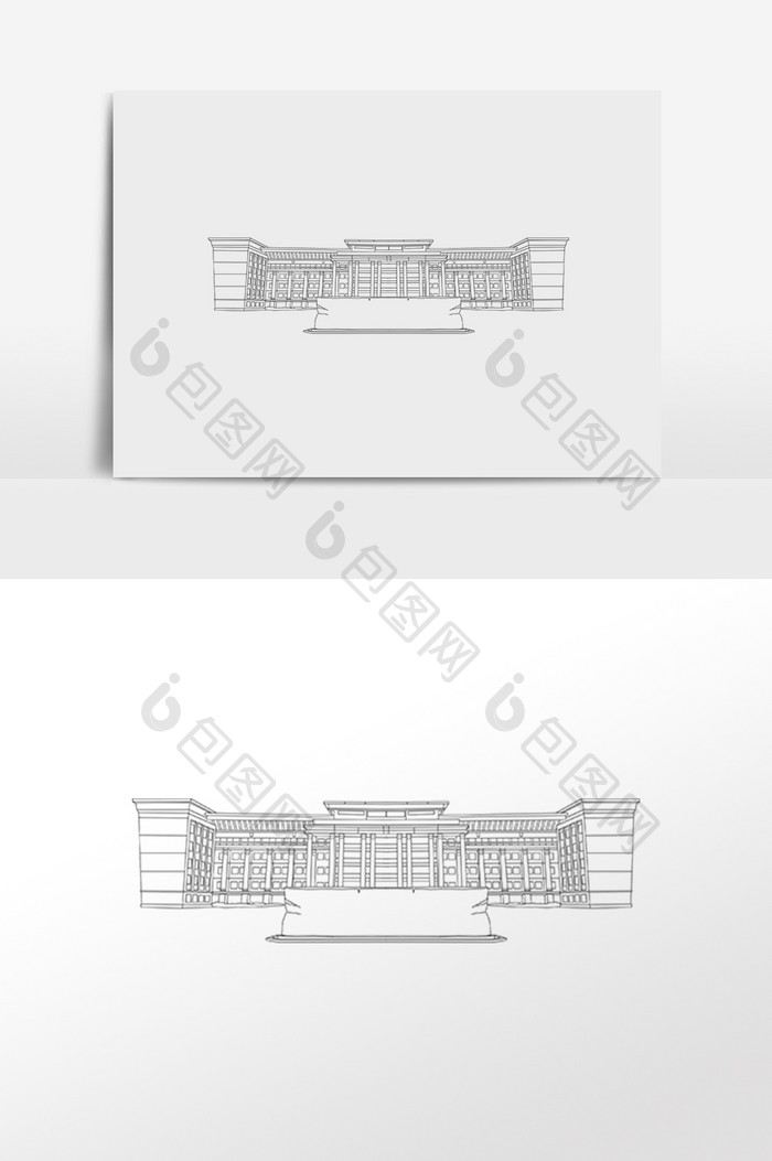 手绘线描素描简笔画建筑楼房插画