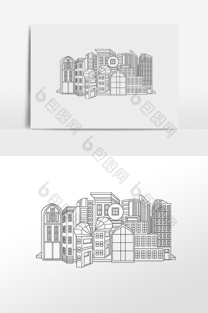 线描线性简笔画建筑楼房插画图片图片