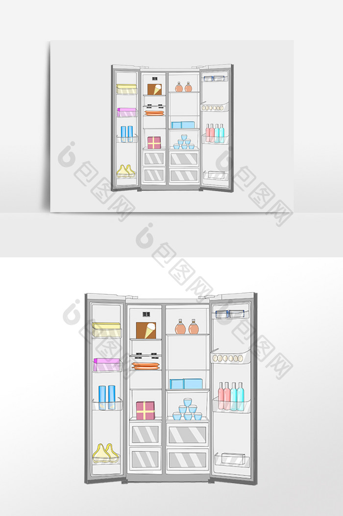 手绘生活用品电器家电冰箱插画