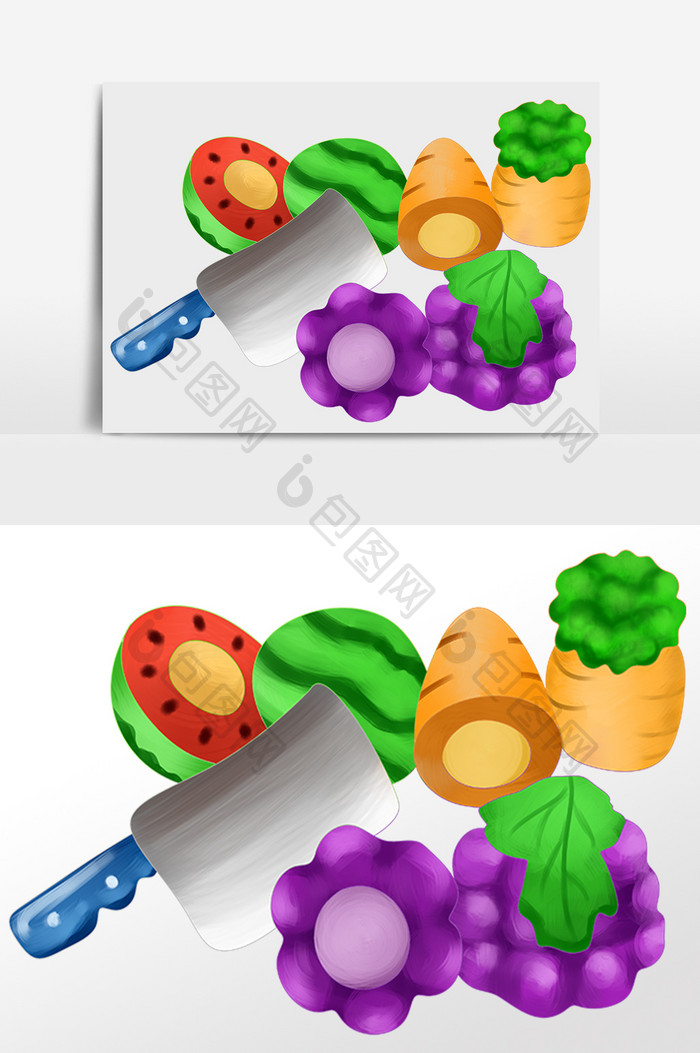 手绘儿童节儿童切水果玩具插画