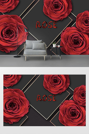 现代3d高端大气玫瑰主题背景墙图片