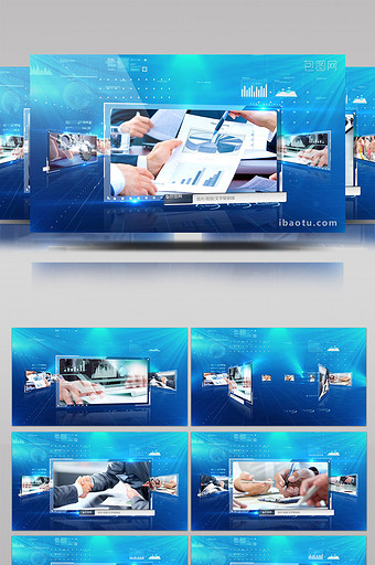 科技感蓝色玻璃图片视频企业架构展示模板图片