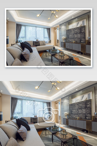 大气高端新中式样板间客厅家居摄影图图片