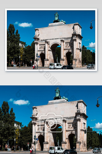 欧洲法国巴黎玫瑰门蓝天旅行度假摄影图图片