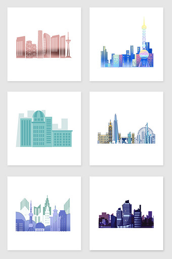 手绘清新漂亮的城市套图插画元素图片