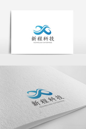 时尚曲线简洁科技企业logo设计模板