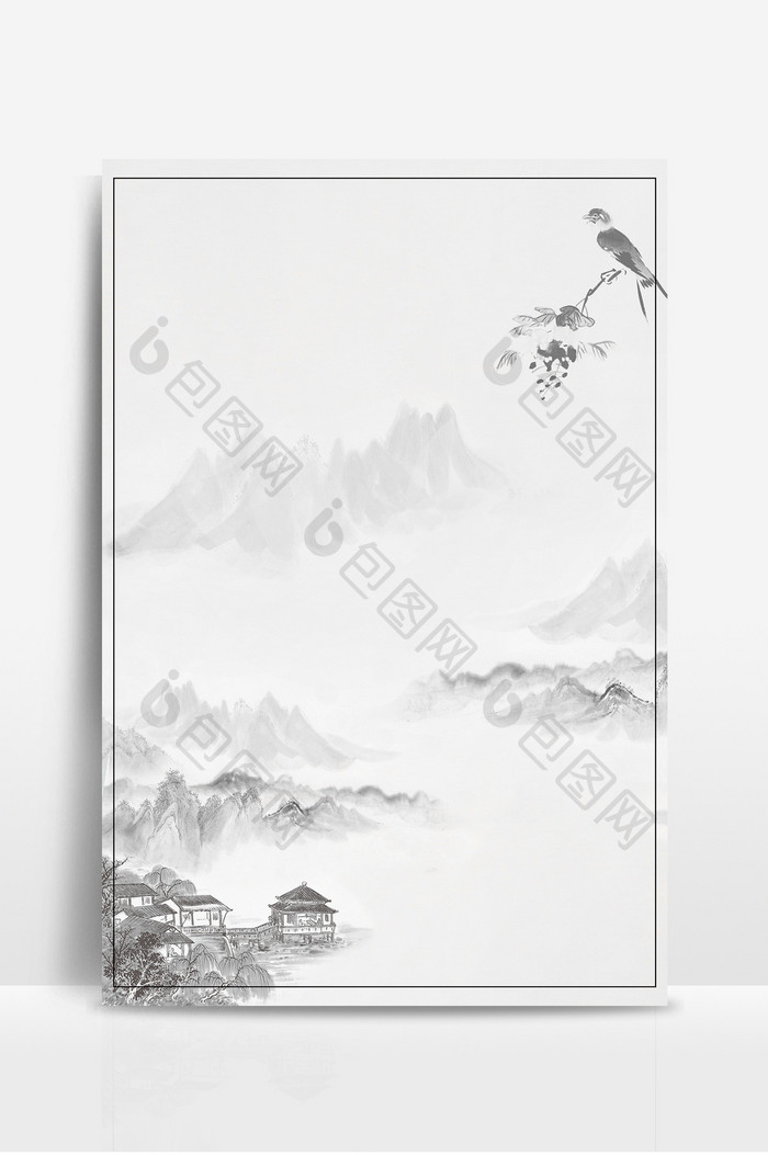 中国风复古大气山水风景水墨背景