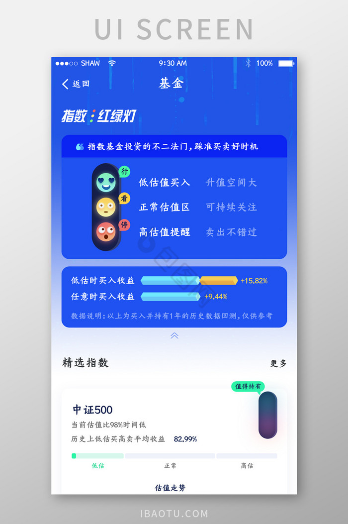 深蓝色大气金融理财基金app基金详情页面图片