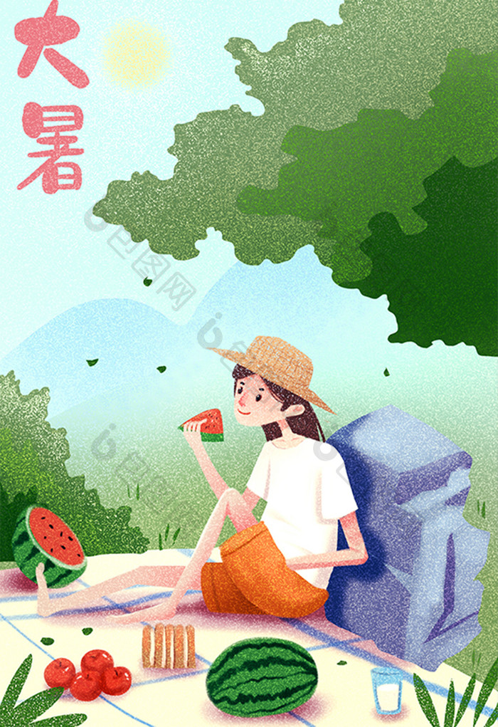 夏季唯美清新风大暑插画