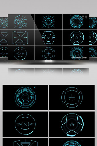 21组蓝色科技感HUD定位动画素材图片