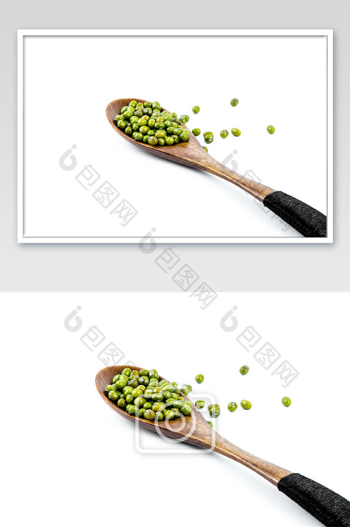清新勺子绿豆摄影图