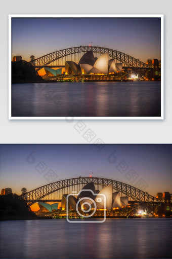 悉尼海港大桥下的歌剧院城市地标摄影图片
