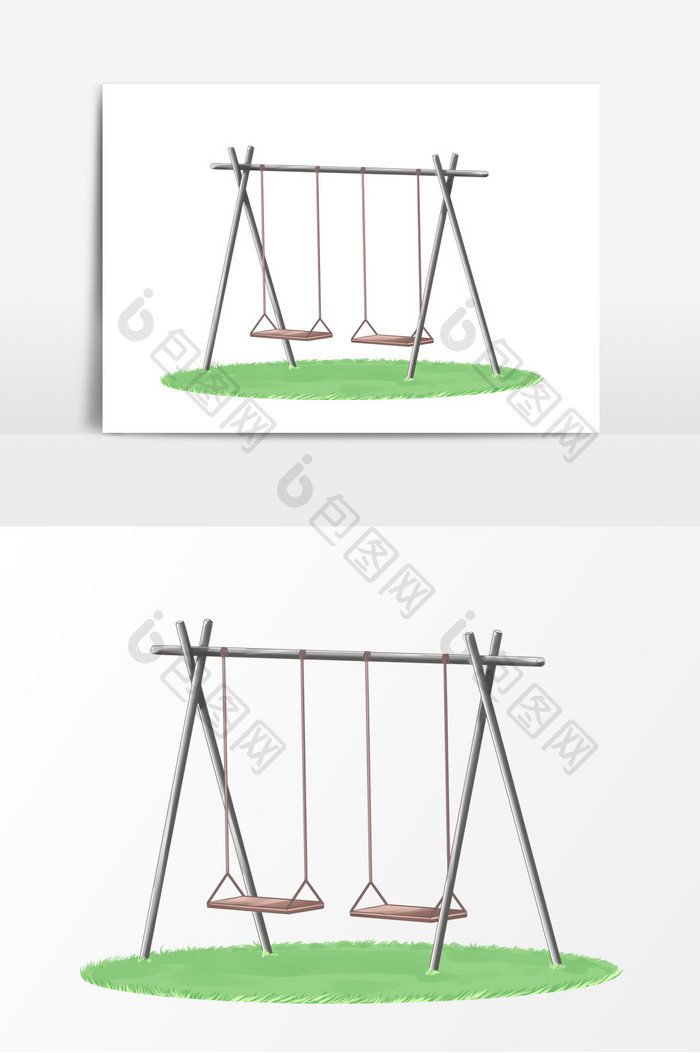 手绘儿童节荡秋千形象元素
