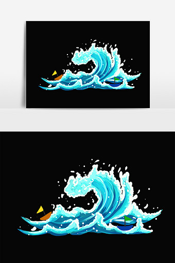 手绘大海蓝色海水海浪浪花插画图片下载