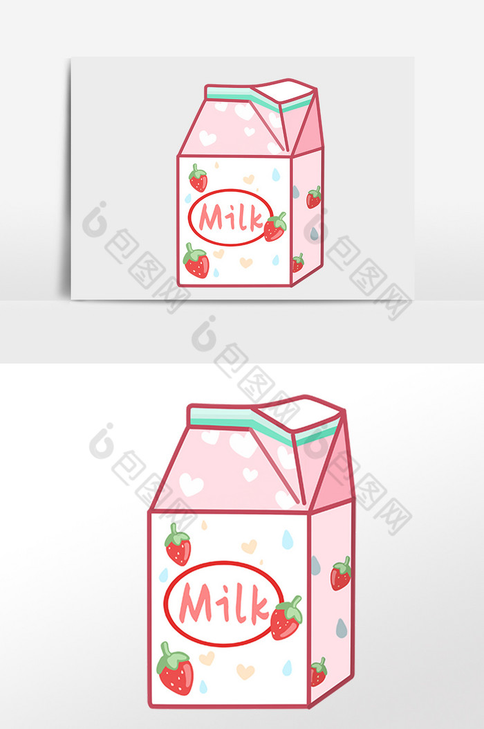 营养早餐草莓纯牛奶插画图片图片