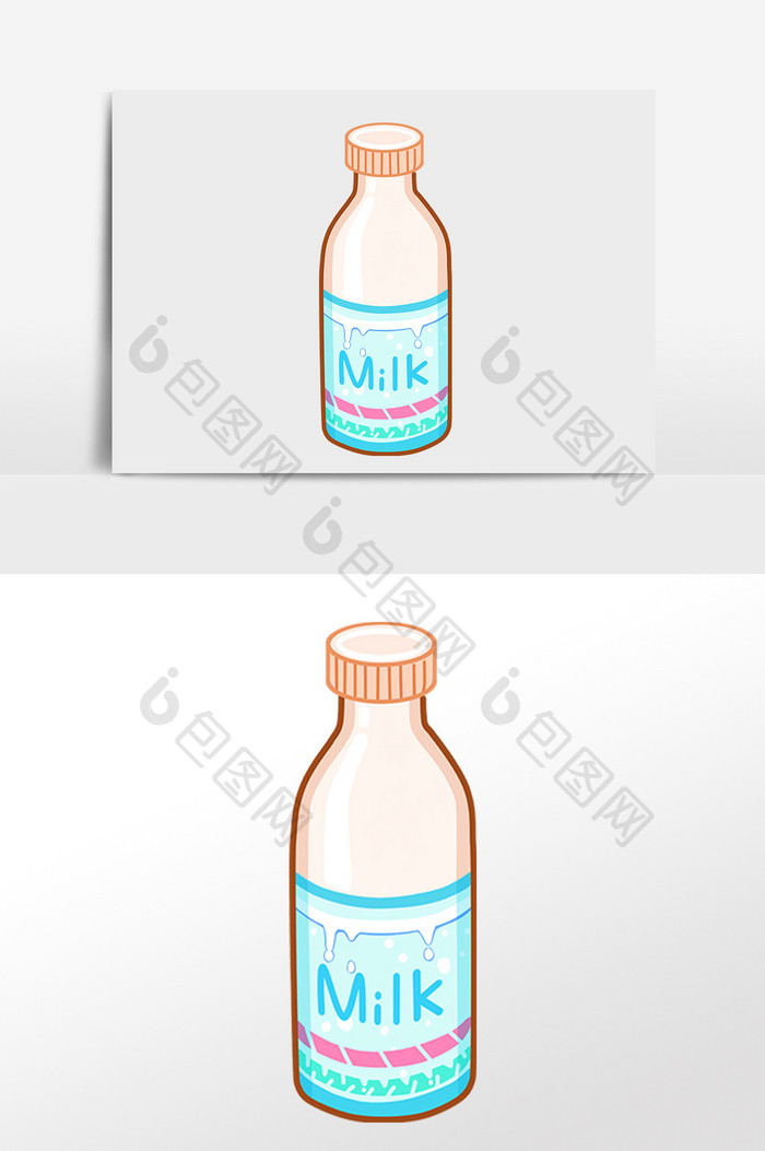 手绘营养早餐瓶装纯牛奶插画
