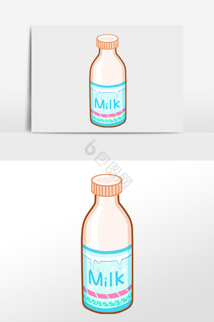 营养早餐瓶装纯牛奶插画图片