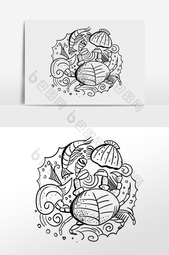 线描素描海鲜水生物贝壳插画图片