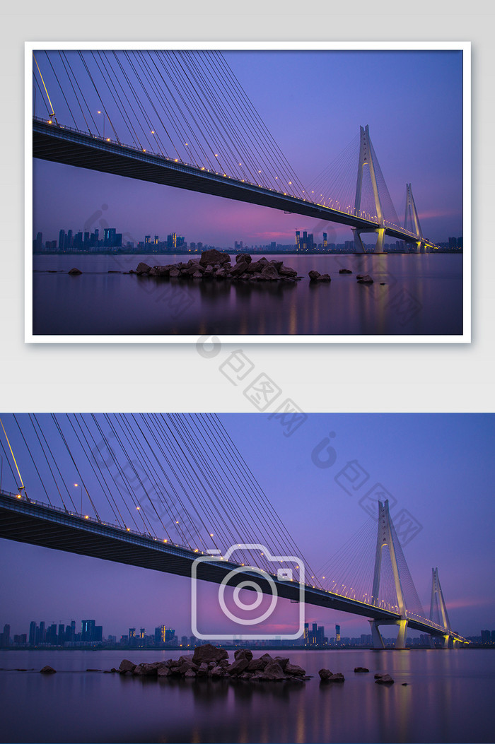 武汉二七长江大桥晚霞城市风光摄影图片