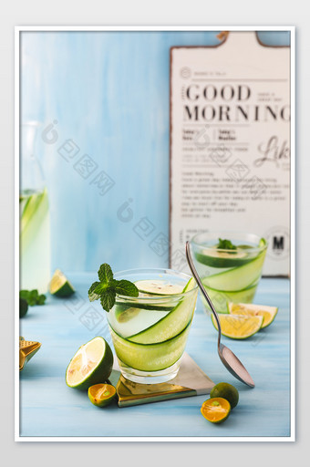 薄荷黄瓜柠檬水饮料美食摄影图片