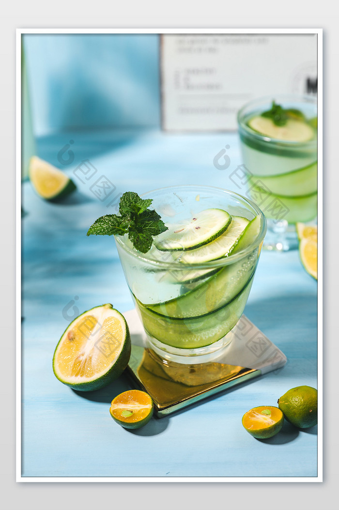 薄荷黄瓜柠檬水饮料美食特写摄影图片
