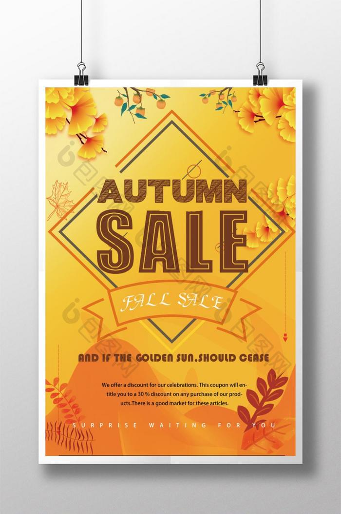 Golden creative autumn poster design  