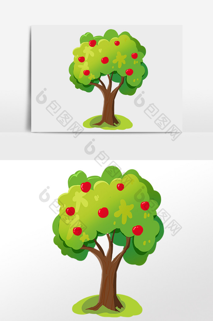 手绘绿色植物苹果果树插画