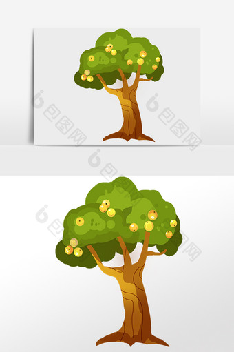 手绘绿色植物果树黄橙树插画图片