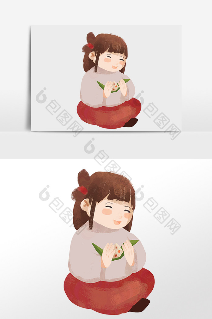端午节女孩吃红枣粽子插画