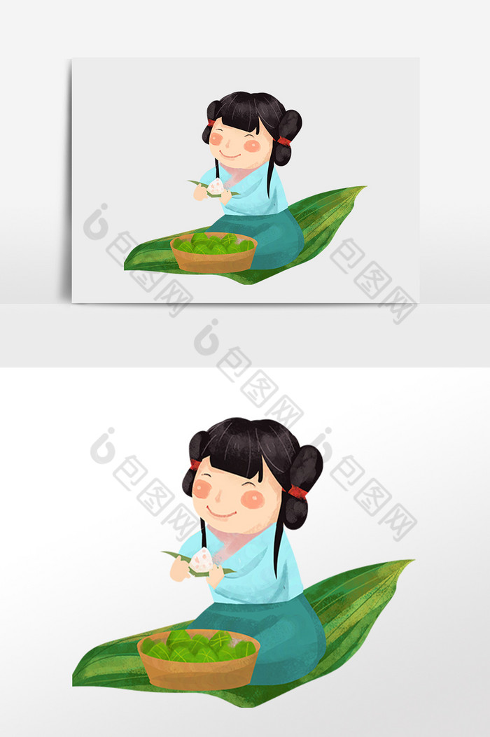 端午节吃粽子古风女孩插画图片图片