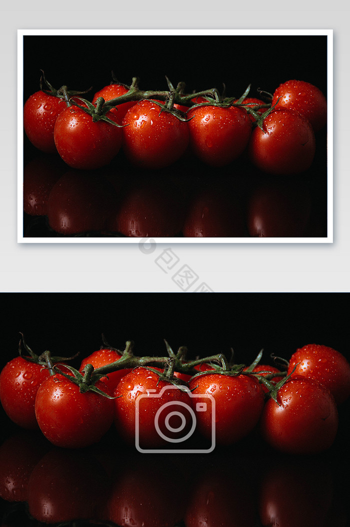 水果蔬菜西红柿黑色背景倒影摄影图片