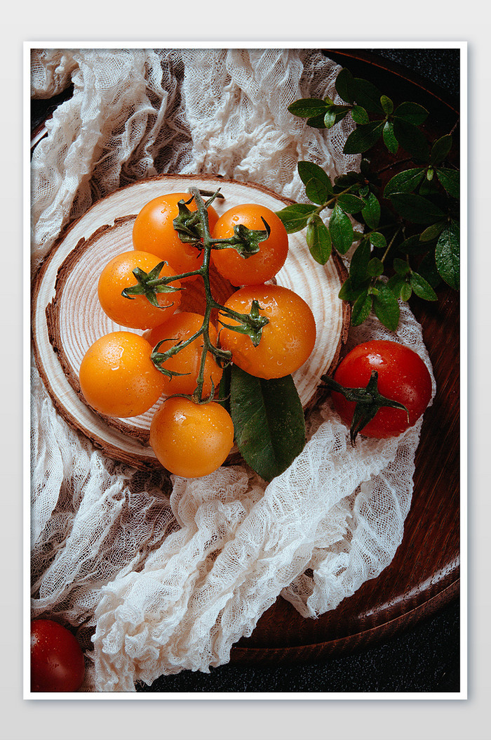 水果蔬菜黄色小番茄俯拍摄影图片