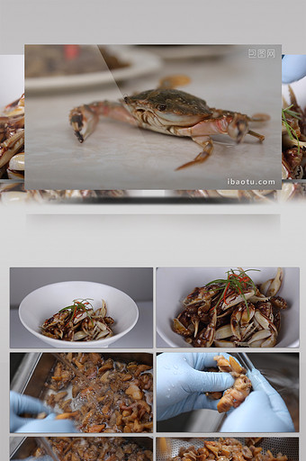 鲜活螃蟹实拍麻辣蟹钳制作流程视频素材图片