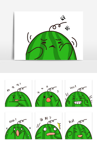 绿色简约手绘卡通可爱西瓜表情包配图图片