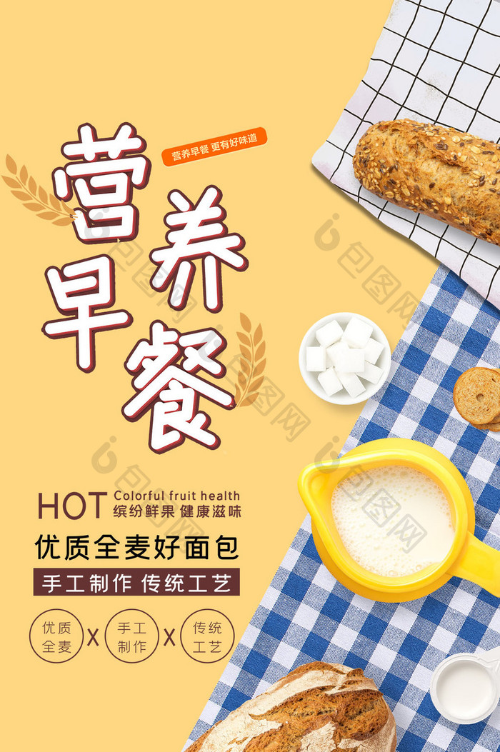 黄色全麦面包营养早餐美食宣传gif海报