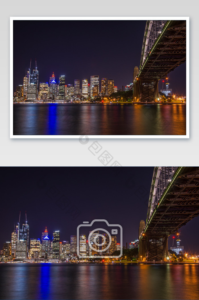 悉尼海港大桥前的CBD城市建筑摄影图片