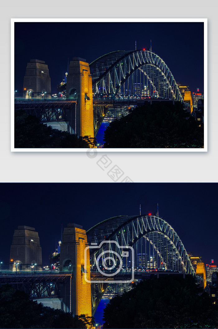 悉尼城市地标海港大桥夜景摄影图片