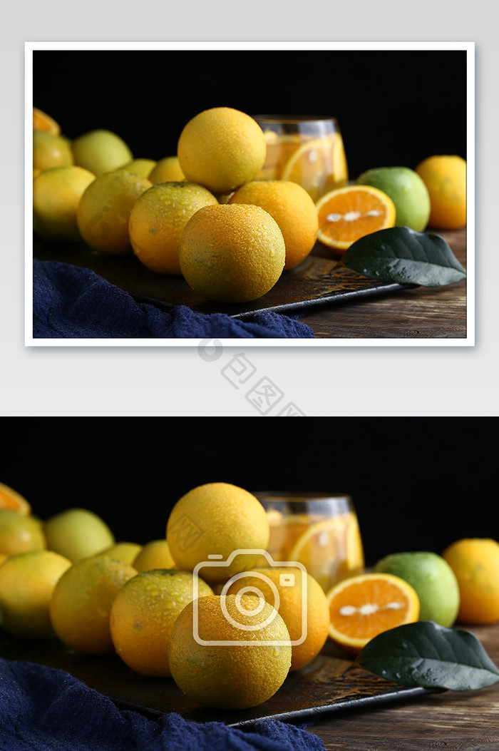 黑色背景上的新鲜水果夏橙美食摄影图