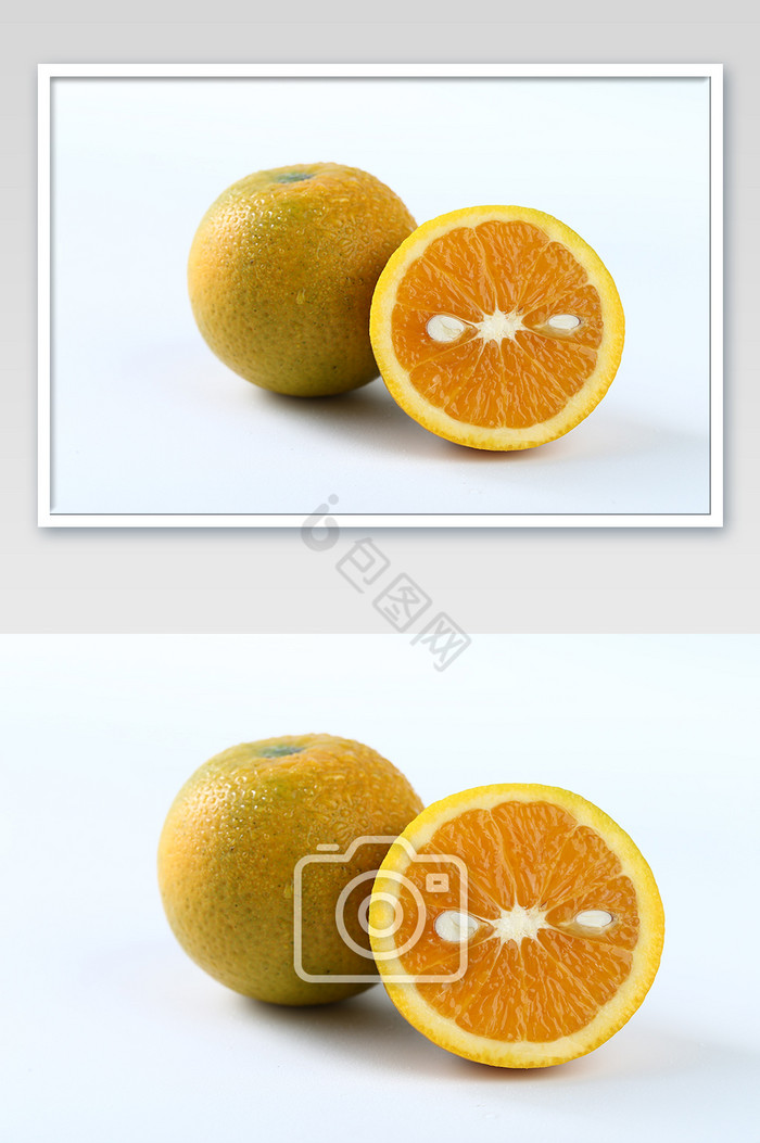 新鲜水果美食夏橙白色背景切面摄影图片