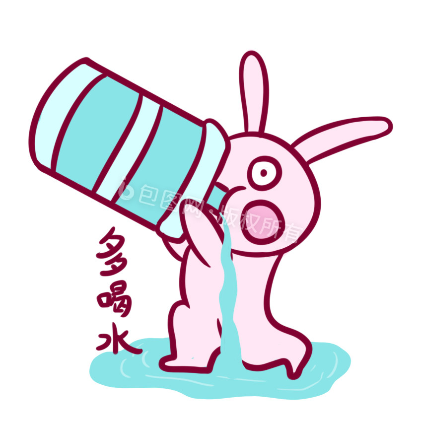 粉色可爱兔子喝水健康生活动态表情包图片