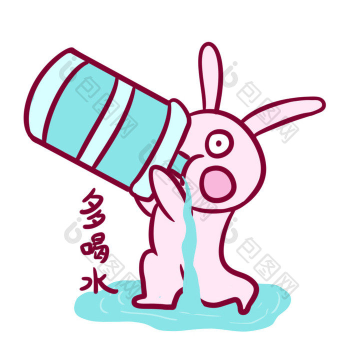 粉色可爱兔子喝水健康生活动态表情包