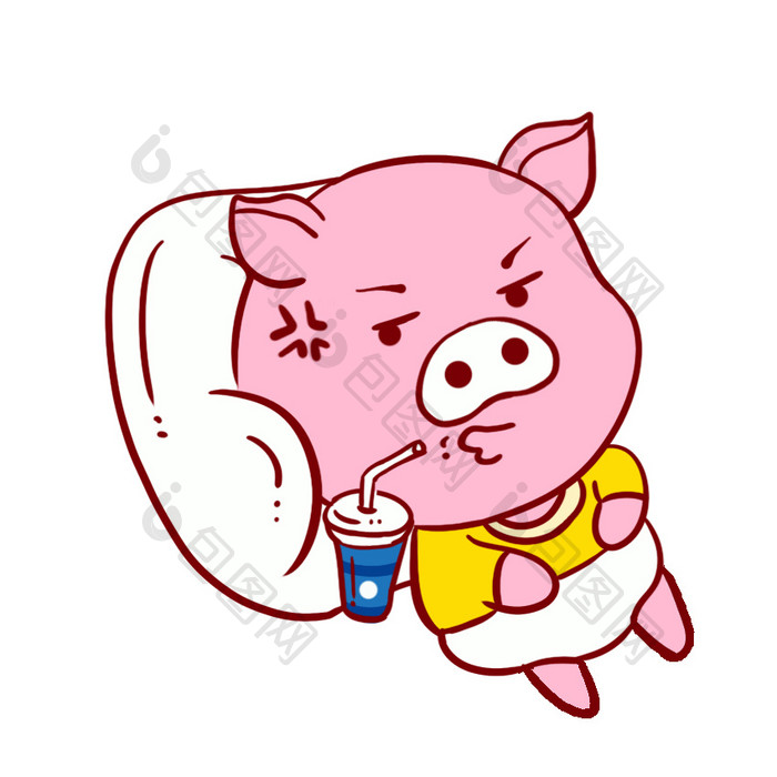 粉色小猪喝饮料懒癌动态表情包