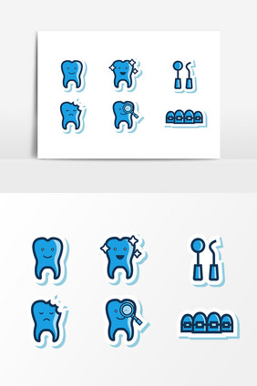 蓝色卡通牙齿清洁素材