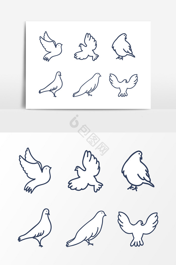 线描和平鸽轮廓