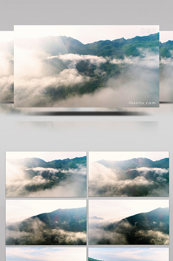 瓦壶沟云雾缭绕云蒸霞蔚清晨航拍图片