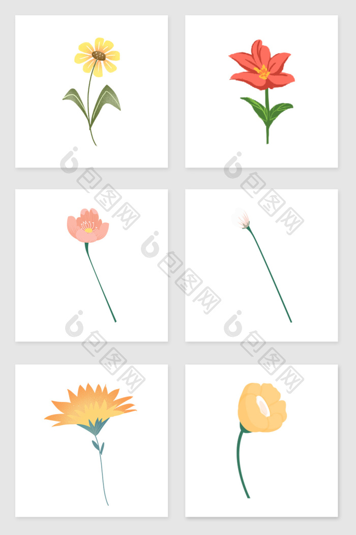 单枝的花套图插画图片-包图网