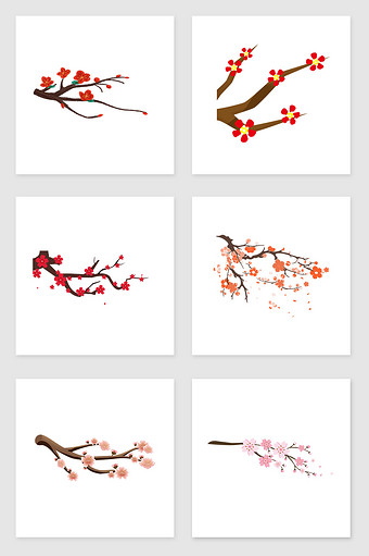 手绘开满花的树枝套图插画元素图片