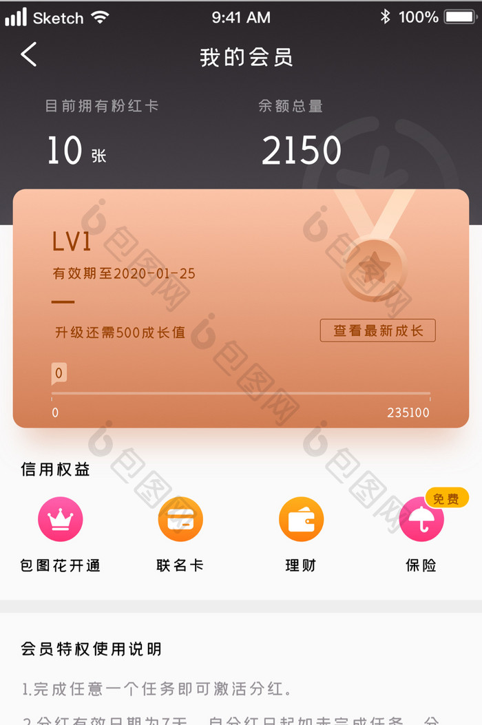 经典褐色VIP会员权限管理UI移动界面