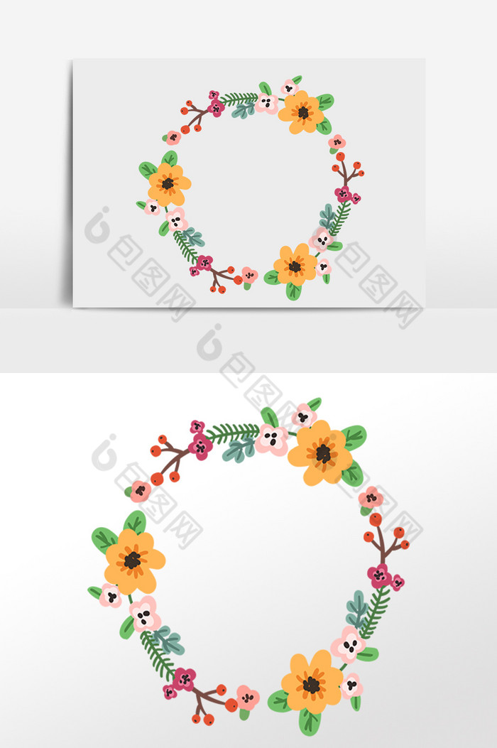 植物枝藤花朵花环插画图片图片