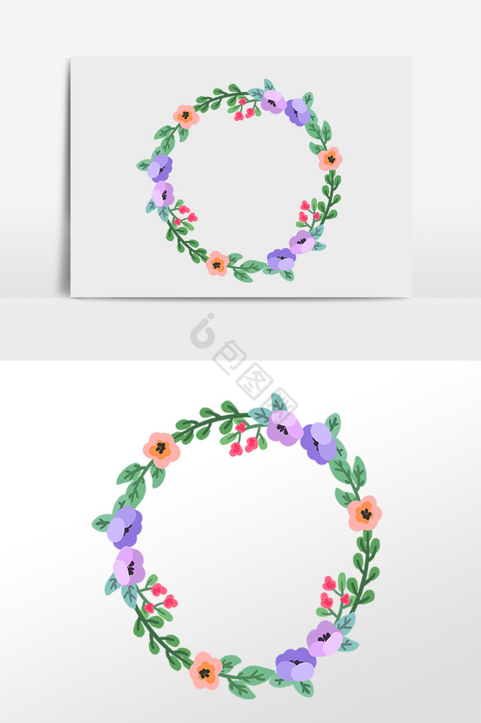 植物枝藤花朵装饰花环插画图片